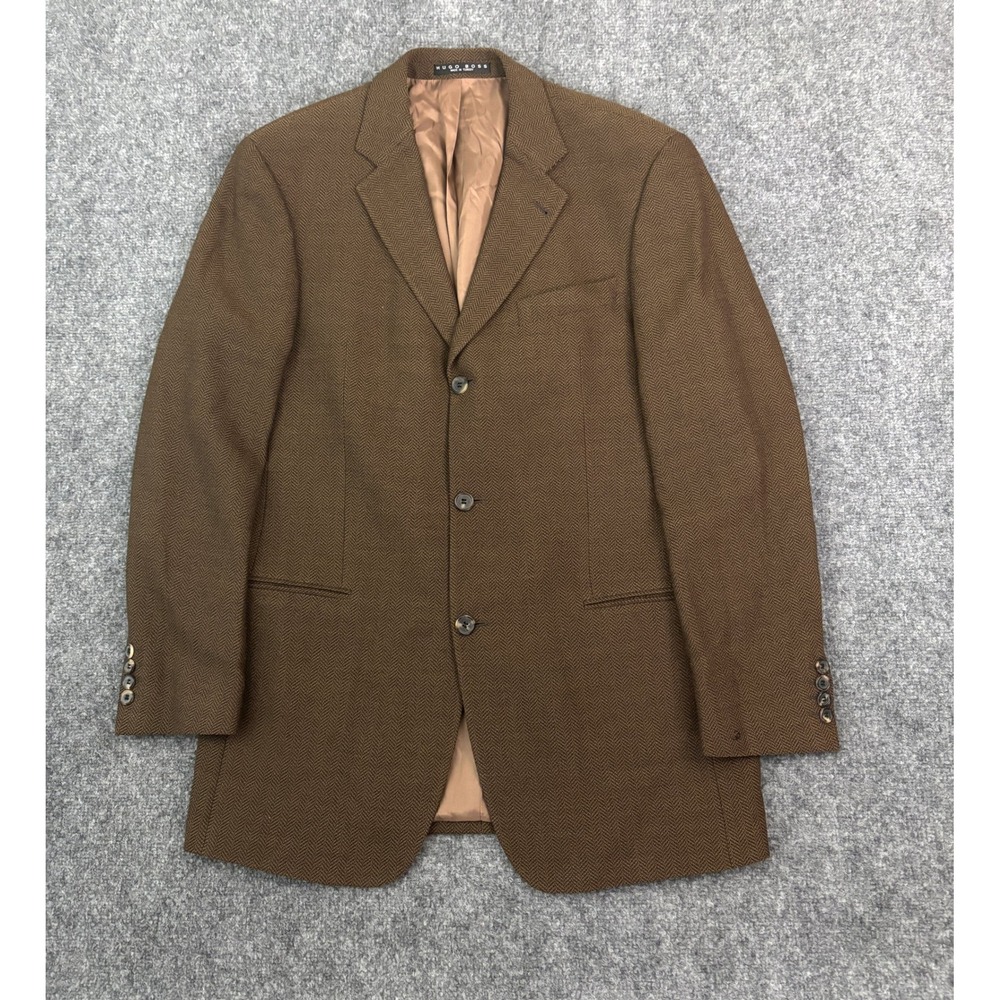 Hugo Boss Einstein US Sport Coat Blazer 40L Brown Herringbone 100% Virgin Wool